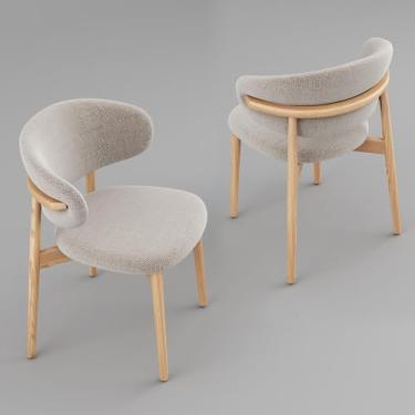 Imagem de Conjunto de 2 cadeiras de jantar modernas de madeira maciça com encosto curvo, assento estofado ergonômico, pernas de madeira natural com almofada de pé antiderrapante ajustável (carvalho, conjunto de