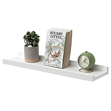 Imagem de Prateleiras flutuantes de parede de madeira de carvalho branco, 60 cm, prateleira de borda para quarto, sala de estar, banheiro, cozinha, armazenamento de parede (largura 15 cm)