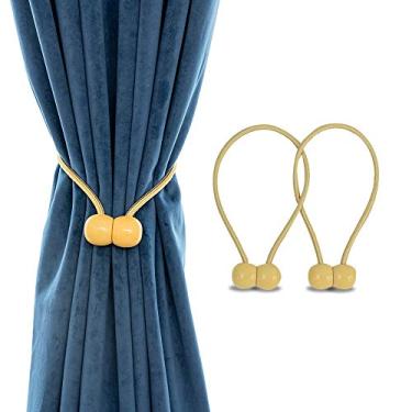 Imagem de Cortina magnética de corda, suportes de cortina de janela clássicos europeus com ímãs para cortina blackout, Amarelo