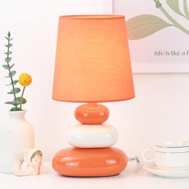 Imagem de Lampwell LULE Candeeiro de mesa pequeno laranja para sala de estar como luminária de mesa de cabeceira para quarto, luminária de mesa noturna infantil de cerâmica moderna, Φ16,5 × A 30,5 cm, lâmpada