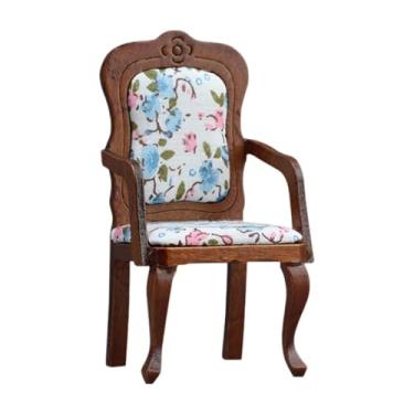 Imagem de JunZheHub Cadeira de Casa de Bonecas, Poltrona de Simulação, Móveis em Miniatura, Modelo de Design Retrô em Escala 1:12 para Layouts de Cozinha de Casa de Bonec, Marrom Claro