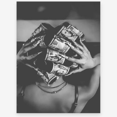 Imagem de KTSIM Rolos de cabelo de dinheiro decoração de parede de mulher negra - pôster preto e branco de luxo moderno para decoração de quarto de dormitório feminino - Retrô Funky Feminista Imagens em tela