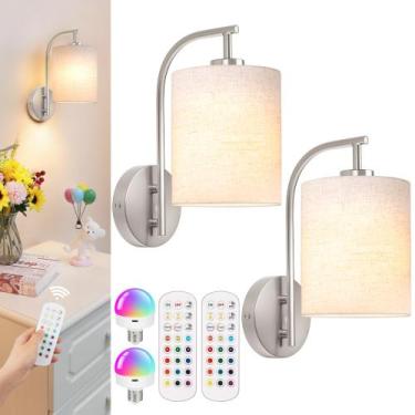 Imagem de Arandela de parede MATAMEYE, conjunto de 2, operado por bateria, com c