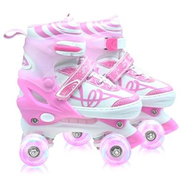 Imagem de Patins infantis para meninas e meninos com detalhes de glitter - SMOOJOY Outdoor Design Musical Patins com rodas iluminadas, patins ajustáveis para crianças de 3 a 12 anos, presente de aniversário