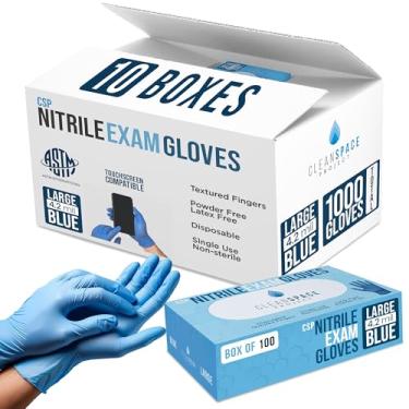 Imagem de CLEAN SPACE PROJECT Luvas de exame de nitrilo azul CSP 4,2 mm, descartáveis, sem pó, sem látex, não estéreis, dedos texturizados (azul - grande (caixa com 1000))