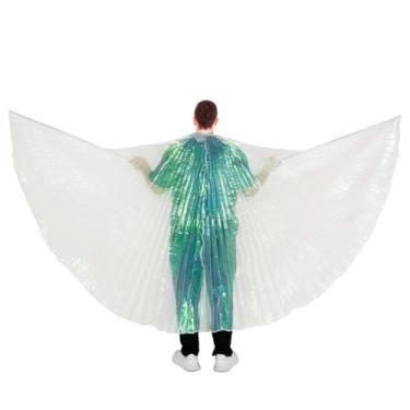 Imagem de QENWKXZ Fantasias de dança do ventre LED Isis Wings que brilham com bastões, asas de borboleta LED para adultos e crianças multicoloridas, para carnaval, palco, Halloween, Natal (branco, criança)