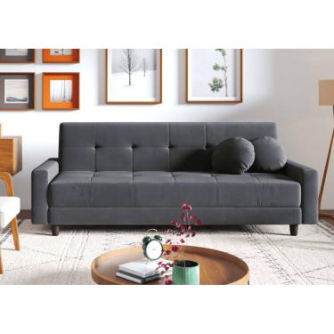 Imagem de Sofá-cama Oslo com USB braço direito 4 Lugares  Suede Grafite 204cm