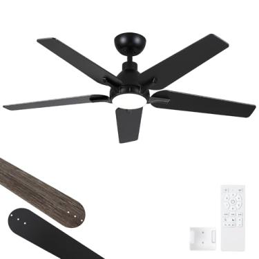 Imagem de putroad Ventiladores De Teto De 52 Polegadas Com Luzes E Controle Remoto, Ventilador De Teto Moderno Preto Para Quarto, Sala De Estar, Sala De Jantar, Pátio, Led Regulável, 6 Velocidades, Dc Silenci