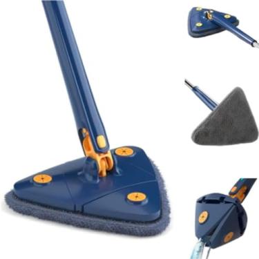 Imagem de Mop Triangular Profissional com Base Giratória, Azul e Laranja, Limpeza Multiuso para Piso, com Almofada de Microfibra