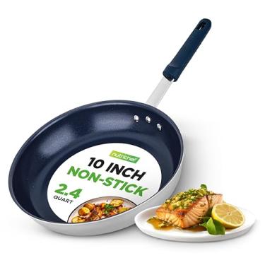 Imagem de Frigideira média de 25,4 cm – Frigideira antiaderente média com alça de silicone, revestimento de cerâmica, alça de silicone azul, resistente a manchas e fácil de limpar, utensílios de cozinha