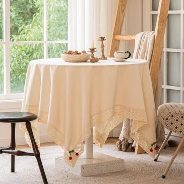Imagem de Toalha de mesa quadrada pequena bege 100% algodão pequena toalha de mesa de tecido resistente toalha de mesa lavável para festa de casamento, café, piquenique, jantar, cabeceira, mesa, decoração, 91 x