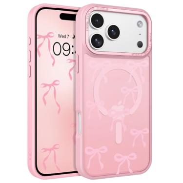 Imagem de BENTOBEN Capa magnética para iPhone 17 Pro Max com lindo padrão de laços de fita, [compatível com MagSafe] Capa protetora fina translúcida fosca antiderrapante feminina feminina para iPhone 17 Pro Max