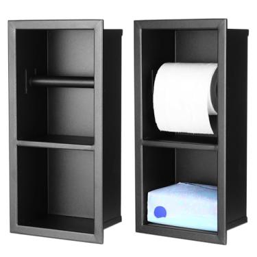 Imagem de Honeydak Suporte de papel higiênico embutido em aço inoxidável 304, suporte de papel higiênico, armazenamento na parede, rolo de papel higiênico, economia de espaço, moldura de guardanapo de banheiro