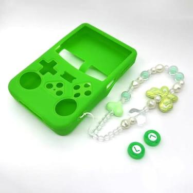 Imagem de Capa de silicone para console de jogos portátil R36S capa protetora com cordão acessório para presente (verde)