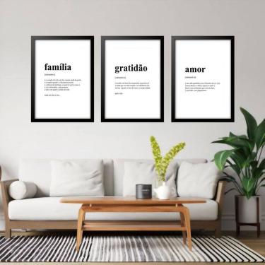Imagem de Kit 3 Quadros Grandes Significados Família Gratidão Amor