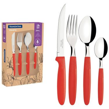 Imagem de Faqueiro 24 Peças Tramontina Ipanema em Aço Inox - Vermelho