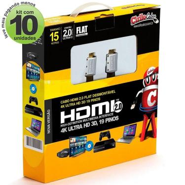 Imagem de Cabos Hdmi 2.0 Flat Desmontável - 15 Mts Kit Com 10