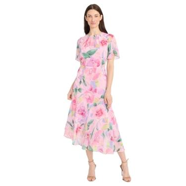 Imagem de Maggy London Vestido feminino de manga curta esvoaçante com bainha assimétrica, Violeta claro/pétala rosa, 52