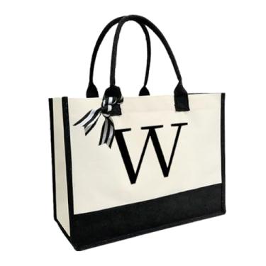 Imagem de XIGGA Sacola de lona com letras, adequada como presente personalizado para mulheres, lembrança de casamento, presente de dia das mães - pequena, Branco - W, Small