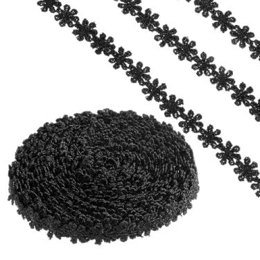 Imagem de Thinp Acabamento de renda preta de 15 metros, fita de renda vintage, rendas de costura de algodão, acabamento de flores elásticas, fitas de crochê para artesanato DIY, álbuns, embrulho de presente