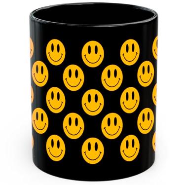 Imagem de Caneca de café de cerâmica com rosto sorridente 325 g Emoji Happy Expression - Caneca de chá e café com aderência confortável - Copo de presente divertido exclusivo para escritório ou casa - Impressão