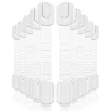 Imagem de Pacote com 10 fechaduras de armário à prova de bebês, fechaduras de armário à prova de crianças com adesivo 3M – fácil instalação com alças ajustáveis, travas de segurança para crianças multiuso para