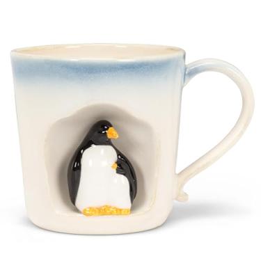 Imagem de Abbott Collection Caneca Alcove Ombre Taper com Pinguins - Grés, Marfim/Azul, 10 cm A (396 g)