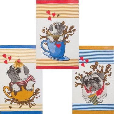 Imagem de Pano De Prato Copa Atoalhado Teka Primore Cachorrinhos 3 Pçs