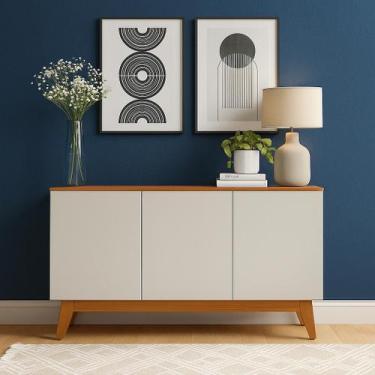 Imagem de Aparador Armário Buffet Ares Lux 3 Portas Com Base Em Madeira Off Whit