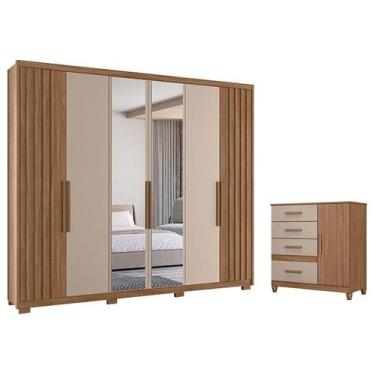 Imagem de Guarda Roupa Casal Araguaia e Cômoda Vênus Carvalho Fendi com Espelho 