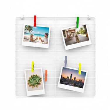 Imagem de Memory Board Painel de Fotos de Tela Aramada 30x30cm Branco Ideal para