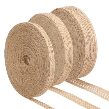 Imagem de 5 rolos de fita de tecido de serapilheira natural, fita de linho de juta caramelo de 1/10.2 cm, fitas decorativas de pano para embrulho de presente, decoração de festa de Natal, artesanato DIY