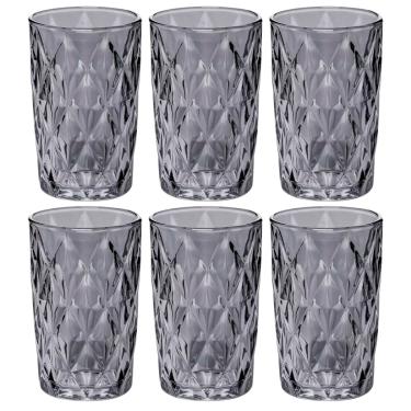 Imagem de Conjunto Jogo 6 Copos de Vidro Diamond Alto Grande 390ML Linha Cristal Luxo Elegante