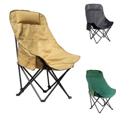 Imagem de Cadeira Dobrável Camping Pesca Praia Reforçada com Encosto Alto e Supo