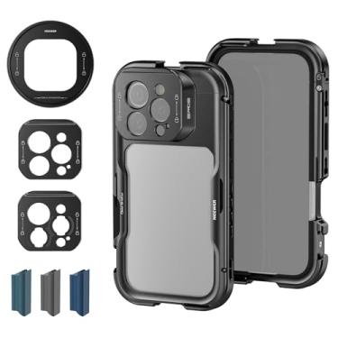 Imagem de NEEWER 16 Pro Cage, estabilizador de telefone de vídeo de liberação rápida compatível com iPhone 16 Pro com adaptadores de filtro de 67 mm, lente de 17 mm e lente de montagem T, acesso total ao