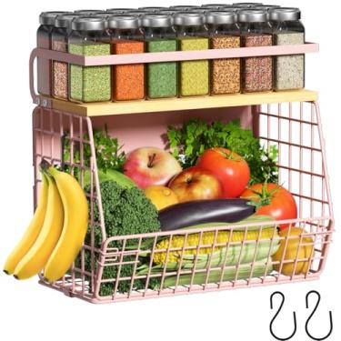 Imagem de Prateleira magnética para geladeira com tampa de madeira, caixas de armazenamento de batata e cebola, organizadores e armazenamento de despensa, grande recipiente magnético para temperos para