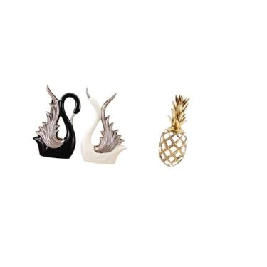 Imagem de Fenteer Elegante Estatueta de Mesa de Resina de Cerâmica Cisne Escultura Ornamento Decorativo para Escritório Prateleira Quarto Sala de Estar Aniversário Lare