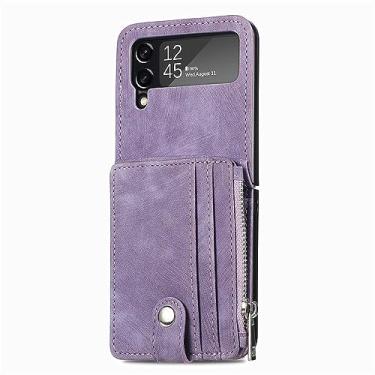 Imagem de Adequado para capa de telefone samsung z flip5 2 em 1 caixa de cartão destacável de uma peça capa protetora de tela dobrável PU, T6, para Samsung Z Flip 4