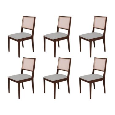 Imagem de Conjunto Com 6 Cadeiras De Jantar Suellen Em Madeira E Mdf Castanho Linho Cinza Prata
