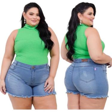 Imagem de short plus size com lycra curto desfiado tamanho grande - karha Jeans,