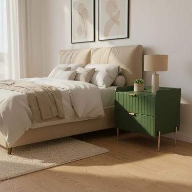 Imagem de Mesa de Cabeceira Venus 60cm 100% MDF Verde Base Metálica