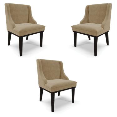 Imagem de Kit 3 Cadeiras Decorativas Sala De Jantar Base Fixa De Madeira Firenze Suede Nude/preto G19 - Gran Belo