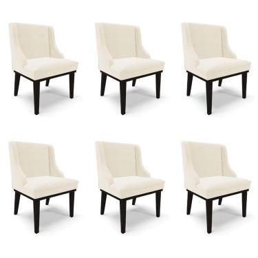 Imagem de Kit 6 Cadeiras Decorativas Sala De Jantar Base Fixa De Madeira Firenze Veludo Bege/preto G19
