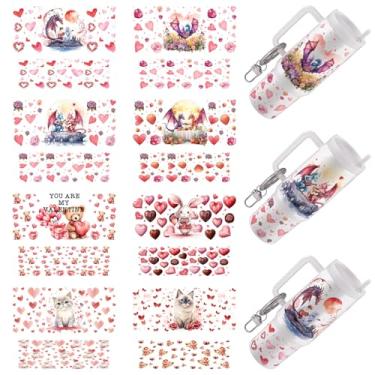 Imagem de DORSBABY Mini porta-chaves UV DTF, 16 folhas românticas para o dia dos namorados UV DTF, decalques DIY para chaveiro pingente artesanato hotel