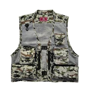 Imagem de Colete De Pesca Masculino, Colete De Trabalho Camuflado Em Malha Respirável Com Vários Bolsos Para O Verão Sem Mangas, Casaco Utilitário Casual Leve, Para Viagens E Pesca, Tiro Mais(Green,M)