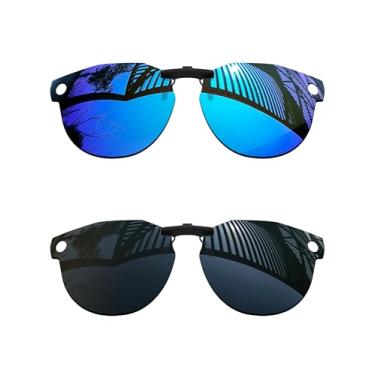 Imagem de MYCOURAG 2 pares de lentes polarizadas com proteção UV para óculos de sol Oakley Meta HSTN OW8002 51 mm – preto sólido + azul gelo
