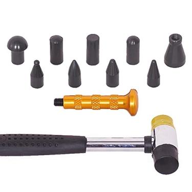 Imagem de Kit Martelo de Precisão Profissional com Pino Rebatedor em Alumínio, Cabo Ergonômico, 9 Ponteiras de Nylon, para Martelinho de Ouro, Ferramentas de Chapa Metálica