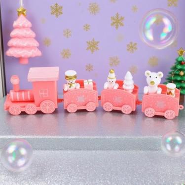 Imagem de 4 peças de enfeite de trem de Natal decoração de bolo de Papai Noel para mesa de casa Navidad festa de ano novo presentes de natal brinquedos suprimentos (rosa - 1 peça)