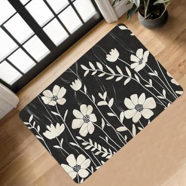 Imagem de Tapete de porta de flores de Natal, tapetes de banheiro absorventes antiderrapantes com suporte de borracha, tapete lavável macio para férias de Natal, para quarto interno, sala de estar, piso festivo