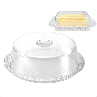 Imagem de Kit Cozinha Café Da Manhã Cristal Acrílico Boleira Manteigueira Queijeira Porta Pão Organizadores De Mesa Chá Da Tarde(Boleira + Manteigueira)